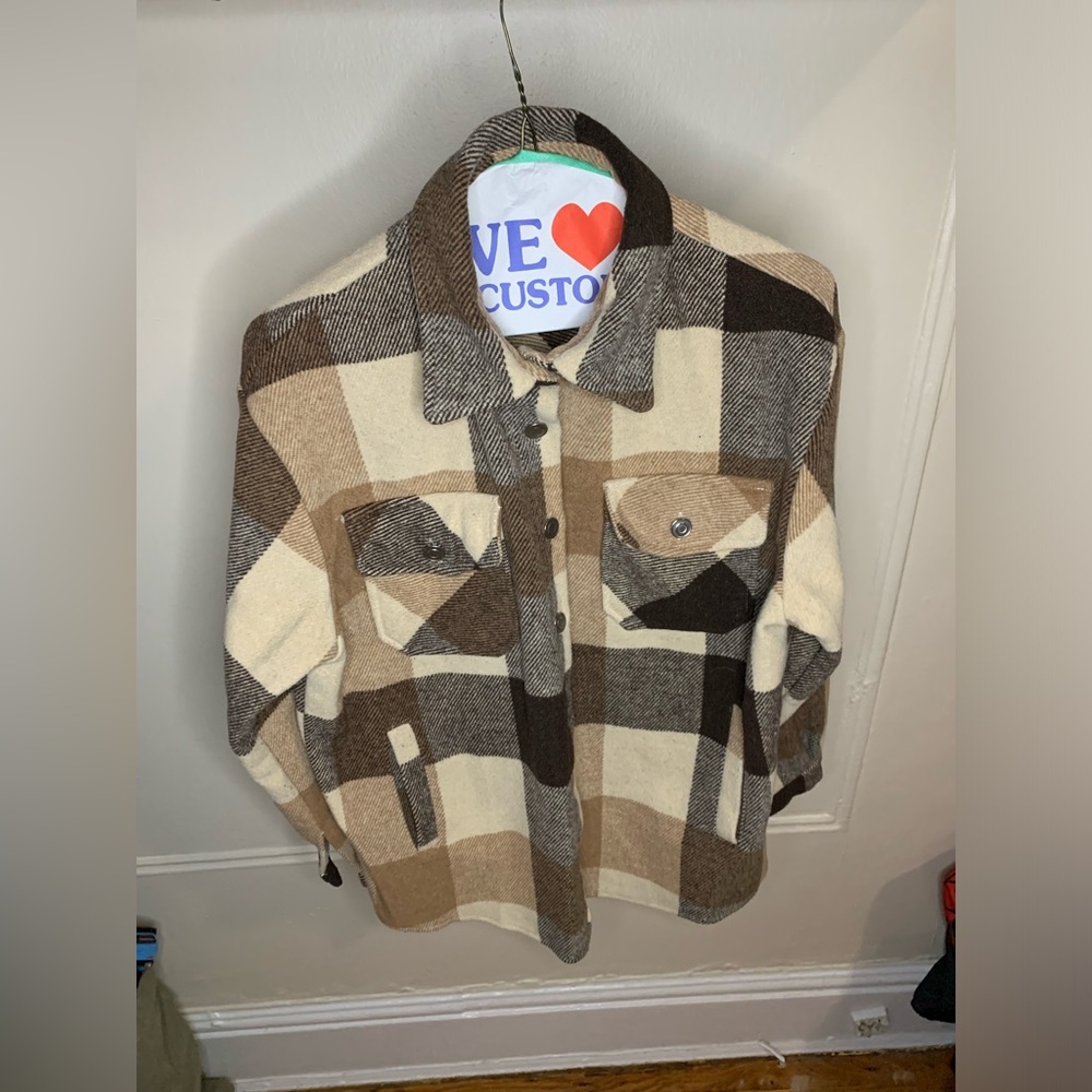 Brown plaid jacket size small unisex